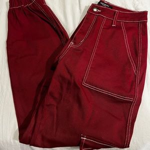 Red cargo joggers